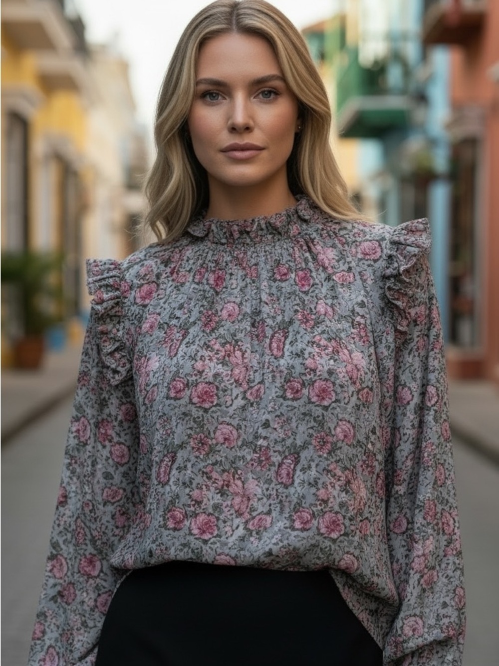 Rebecca Taylor floral embroidered ruffle blouse xs